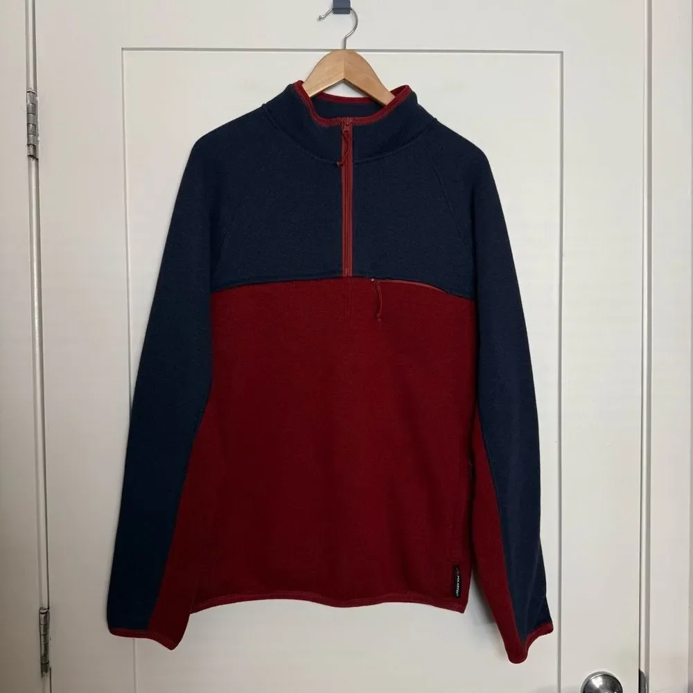 J Crew Nordic Polartec Sweater Men Sz L Red Navy 1/4 Zip Fleece Pullover Outdoor